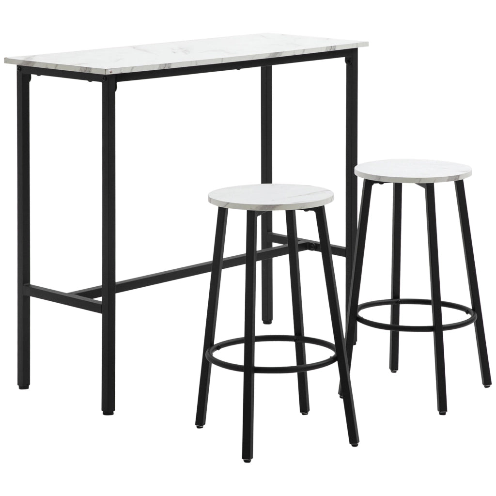 Set Tavolo con 2 Sgabelli in Truciolato MDF e Acciaio Bianco e Nero