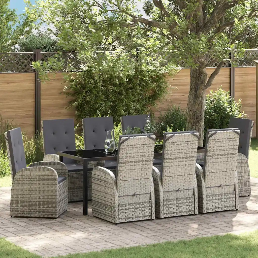 Set da Pranzo per Giardino con cuscino 9 pcs Grigio polyrattan 3379484