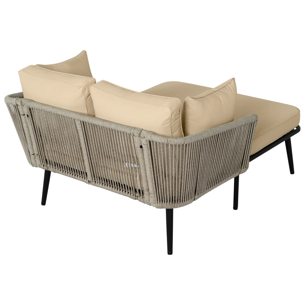 OKWISH Chaise Longue da Esterno con Cuscini Sfoderabili Lavabili, Corda Intrecciata e Acciaio, Poliestere Cachi