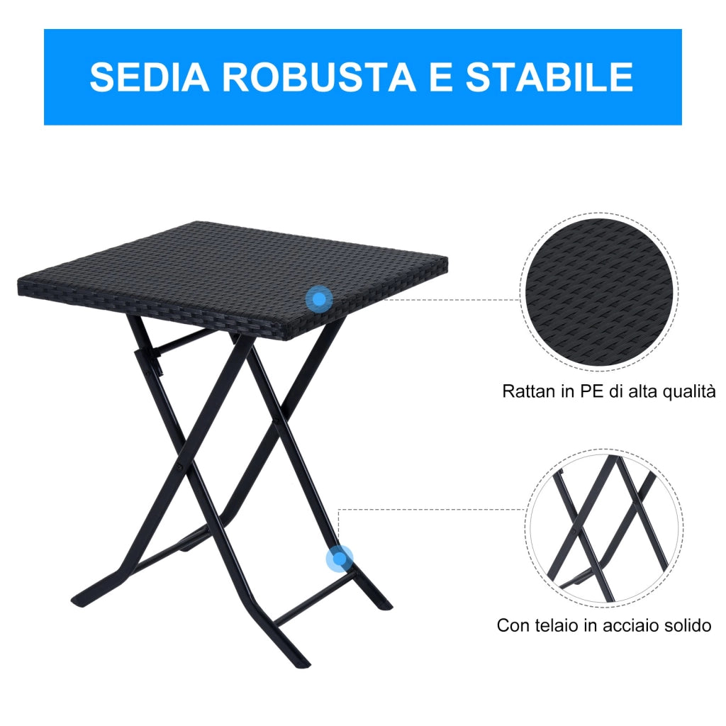 EasyComfort Set da Giardino Pieghevole da 3 Pezzi in Rattan PE e Metallo, Set 2 Sedie e Tavolino da Caffè, Protezione dai Raggi UV, Set di Mobili da Balcone, per Patio e Cortile, Nero