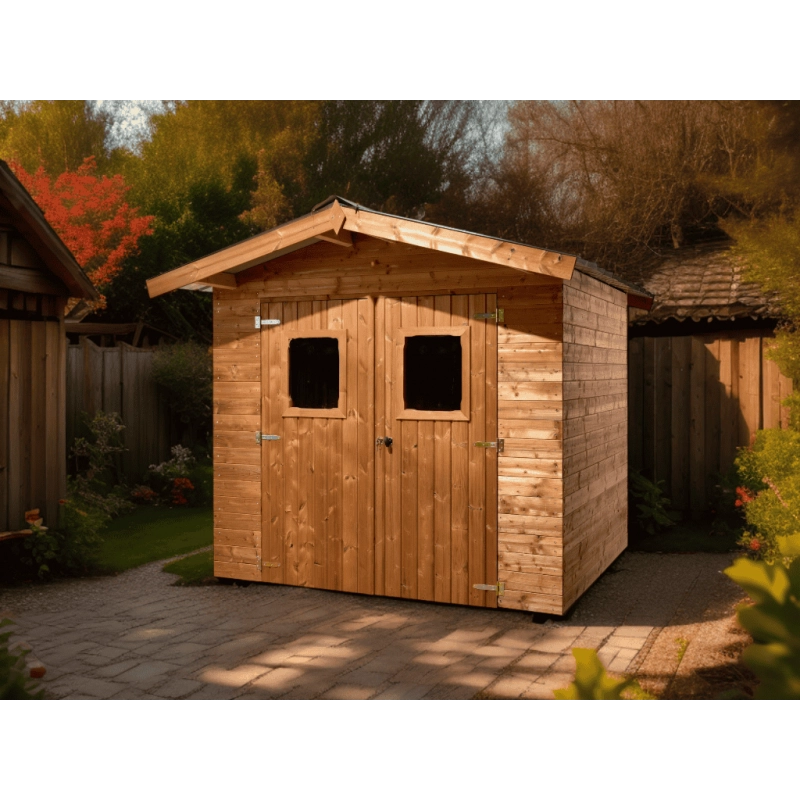 Casetta da giardino in legno termo-trattato – 235x215 cm – tavole 28 mm, tetto in acciaio zincato e struttura preassemblata – THA2421.02T Foresta