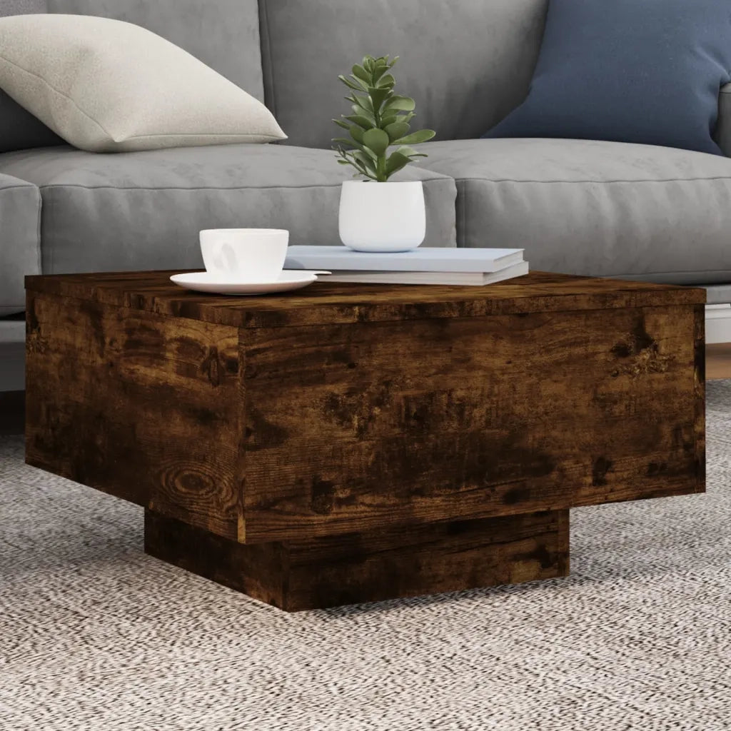 Tavolino da salotto | Tavolino da caff¨¨ | Tavolino da Soggiorno con Luci LED Rovere Fumo 55x55x31 cm