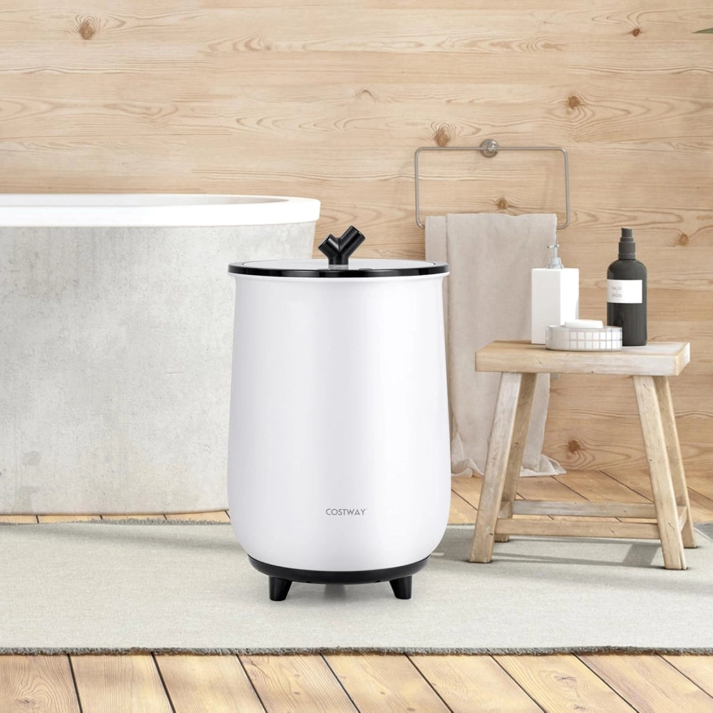 COSTWAY 23L Secchio Riscaldatore di Asciugamani, Secchiello con Portadischi Profumato, 3 Livelli di Riscaldamento, Timer e Spegnimento Automatico (Bianco)