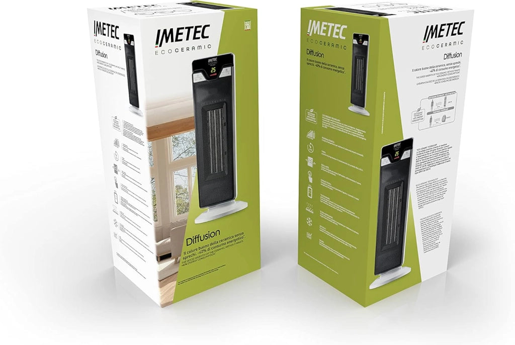 Eco Ceramic Diffusion - Stufetta Elettrica a Basso Consumo Energetico. Termoventilatore con Timer. 6 Regolazioni di temperatura