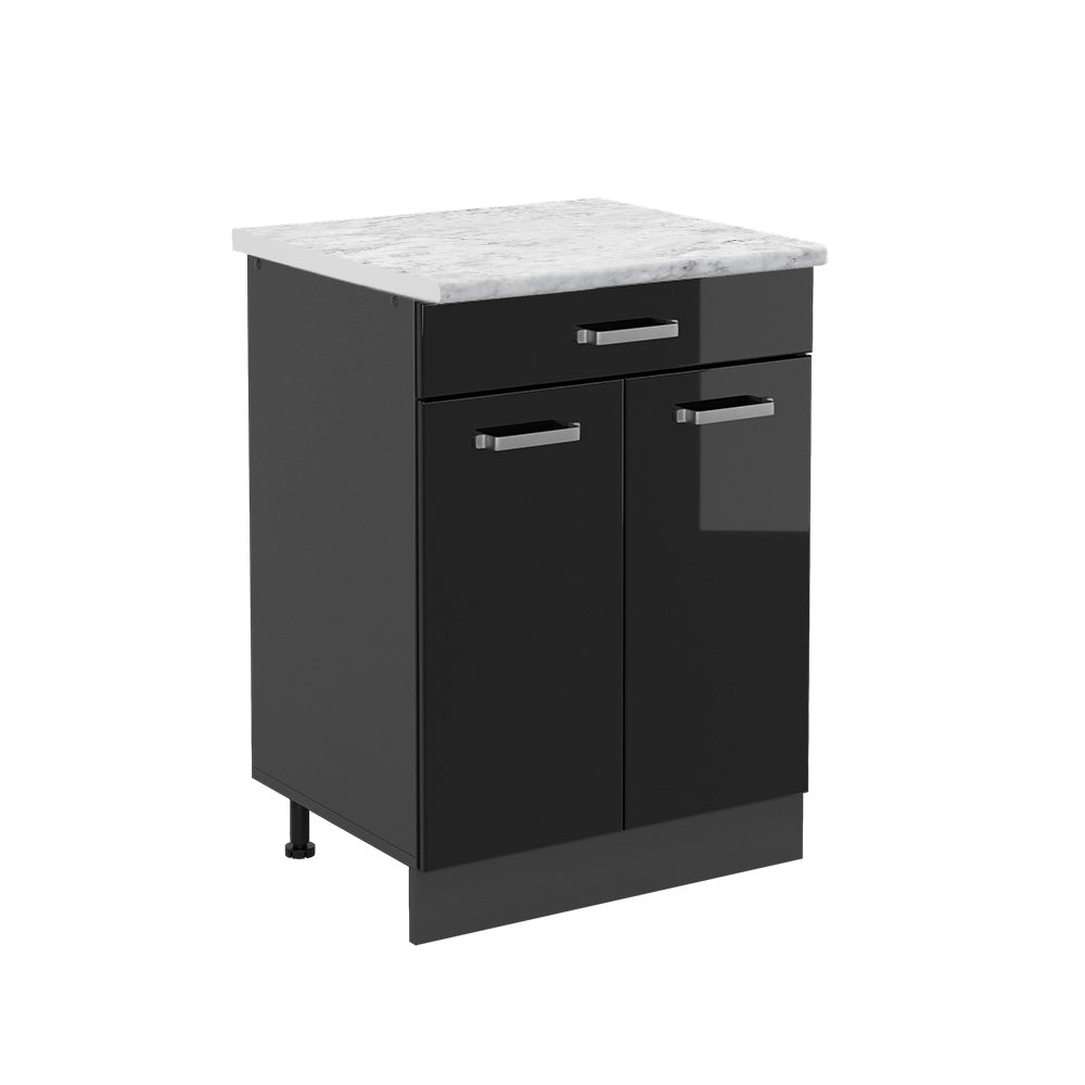 Vicco Mobiletto base per cucina Nero lucido 60 cm PL Marmo