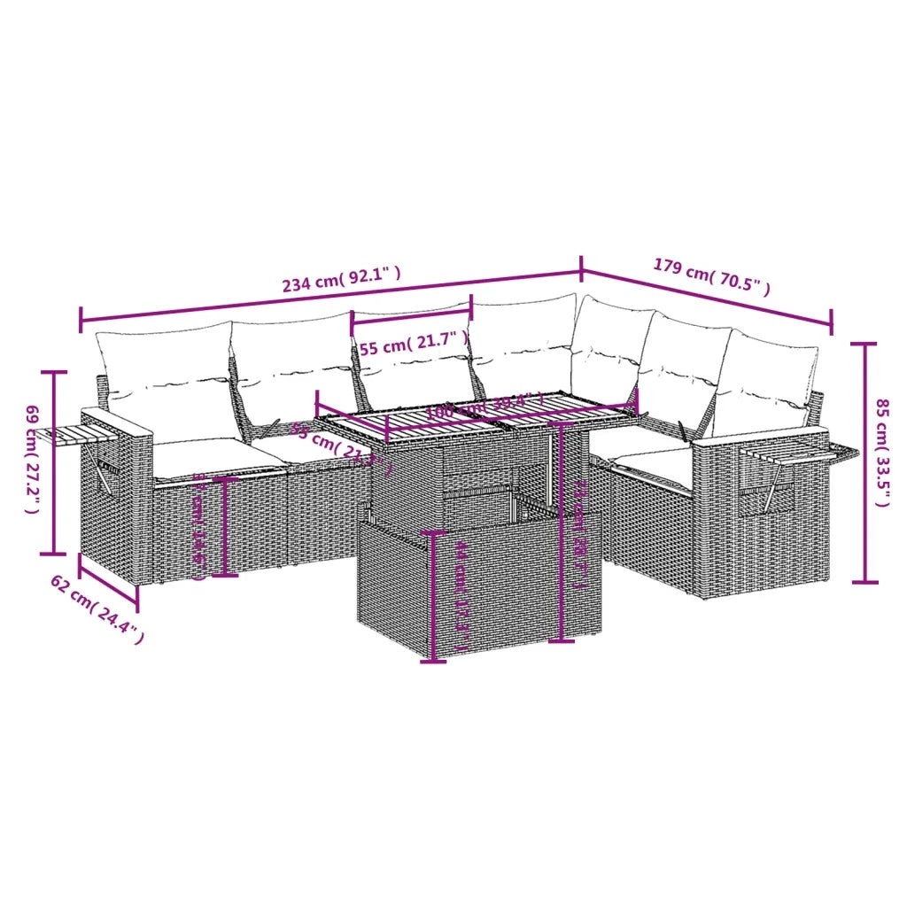 Set Divani da Giardino con Cuscini 7pz Nero Polyrattan