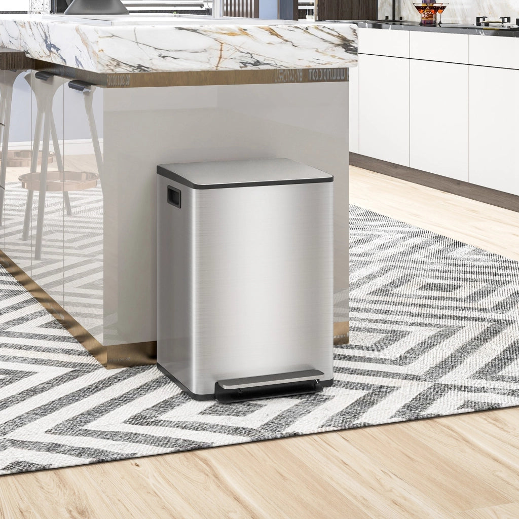 Bidone per rifiuti da cucina 2 scomparti 40L ¨C zephmum ¨C acciaio inox, pedale