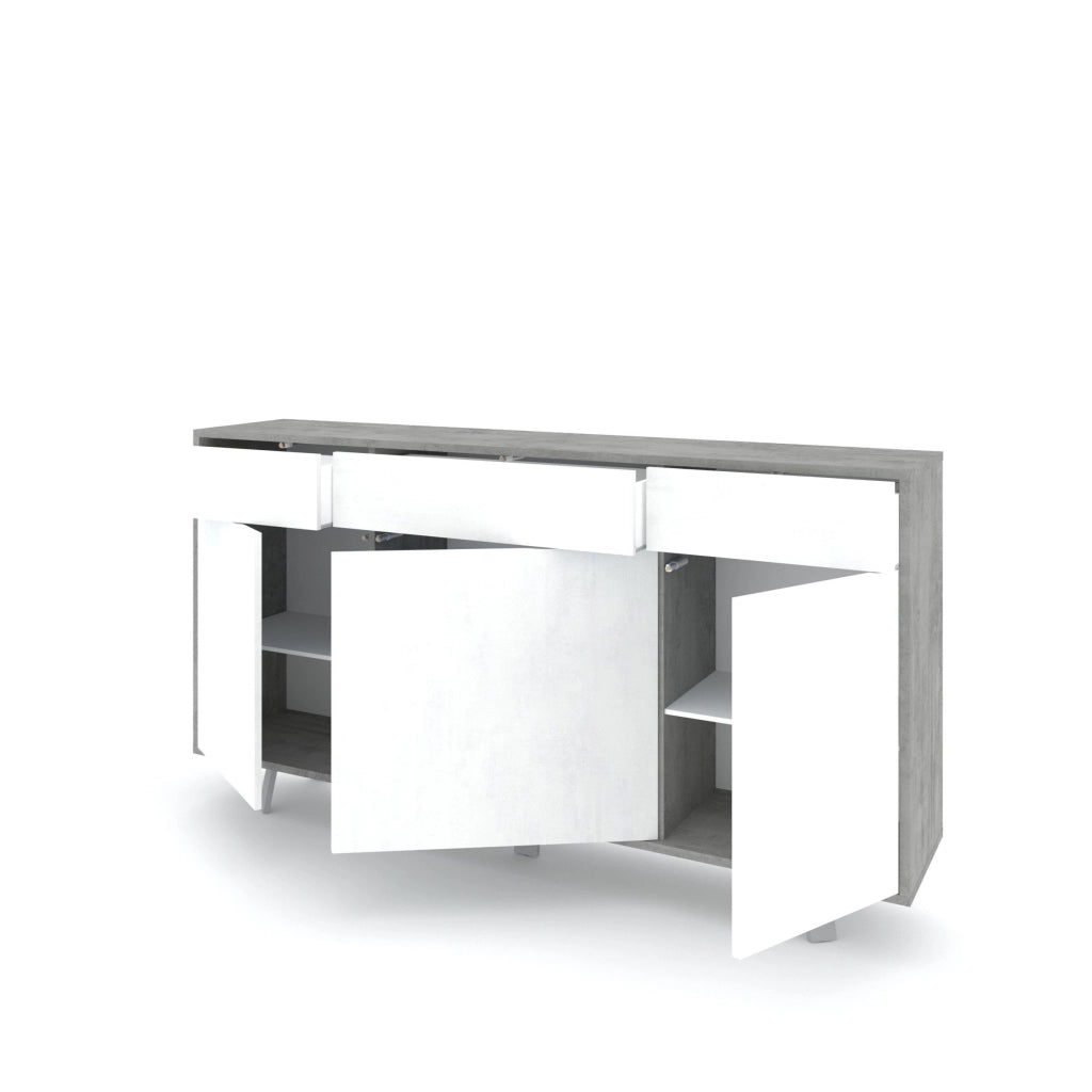 Credenza 3 ante/3 cassetti VELBRUK cemento/bianco pietra