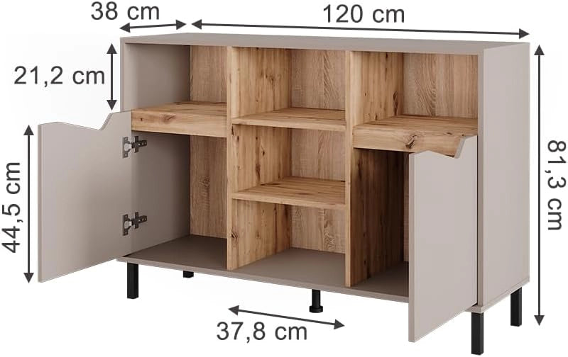 Credenza Marelle, Greige/rovere artigianale, 120 x 81.3 cm con 2 porte