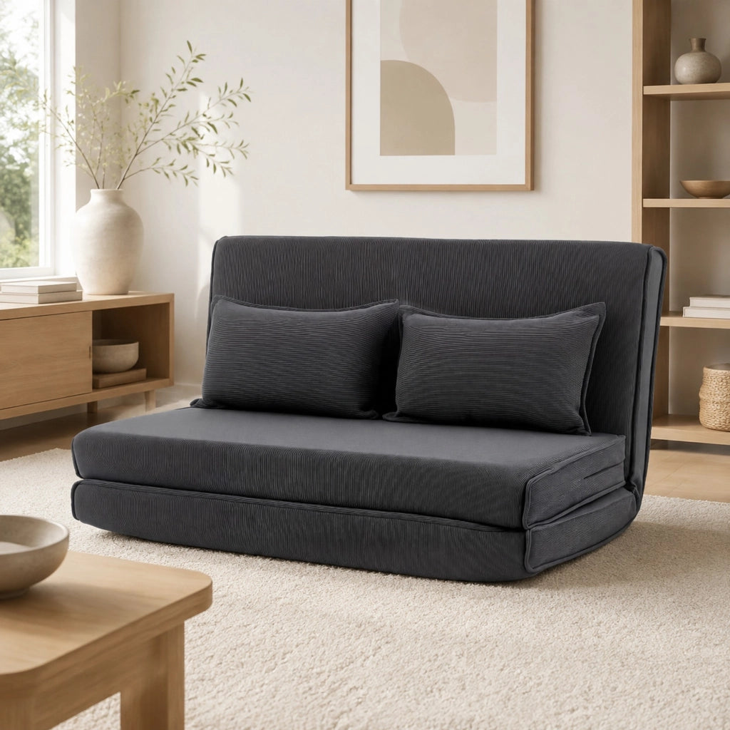 Poltrona letto 3 in 1 convertibile con schienale reclinabile e cuscini in velluto a coste grigio scuro