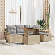 Set di divani da giardino  6 pezzi con cuscini beige in polyrattan