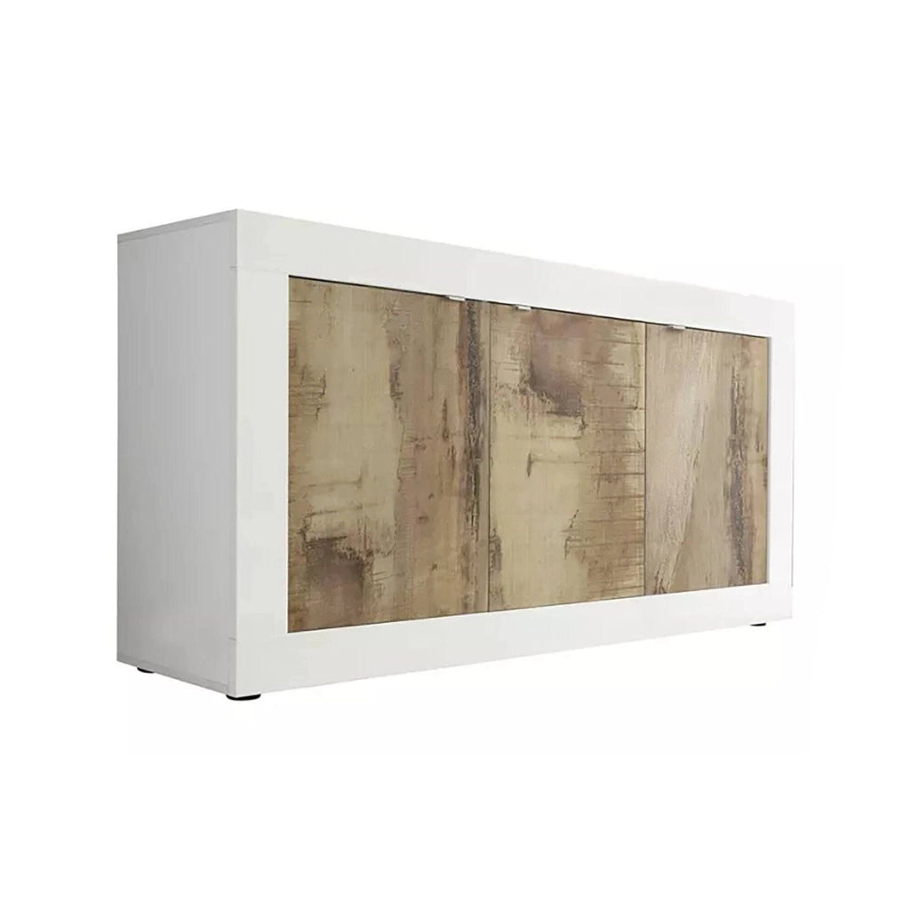 Credenza Faustin, Buffet da soggiorno, Madia da salotto, Dispensa da cucina, Made in Italy, 160x43 h86 cm, Bianco e Acacia