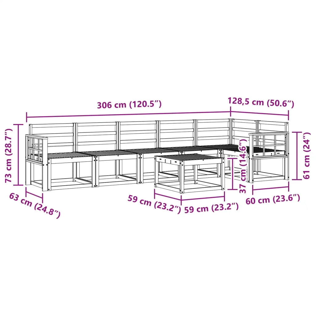 Set di divani da esterno 7 pcs Bianco Legno di Acacia Massello 3387743