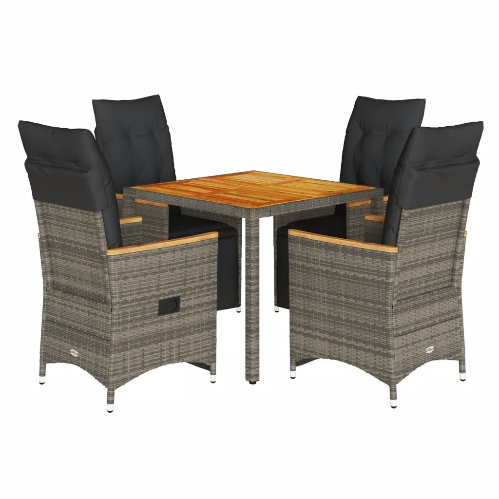 Set BistrÃ² da Giardino 5 pz con Cuscini in Polyrattan Grigio