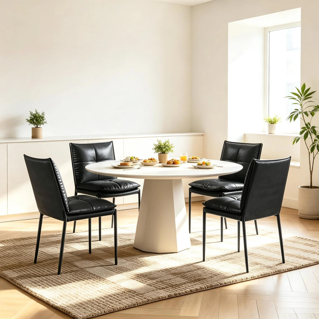 Sedia da pranzo Set da 4 con Schienale Ergonomico e Trapuntatura a Quadri, in Similpelle Nera