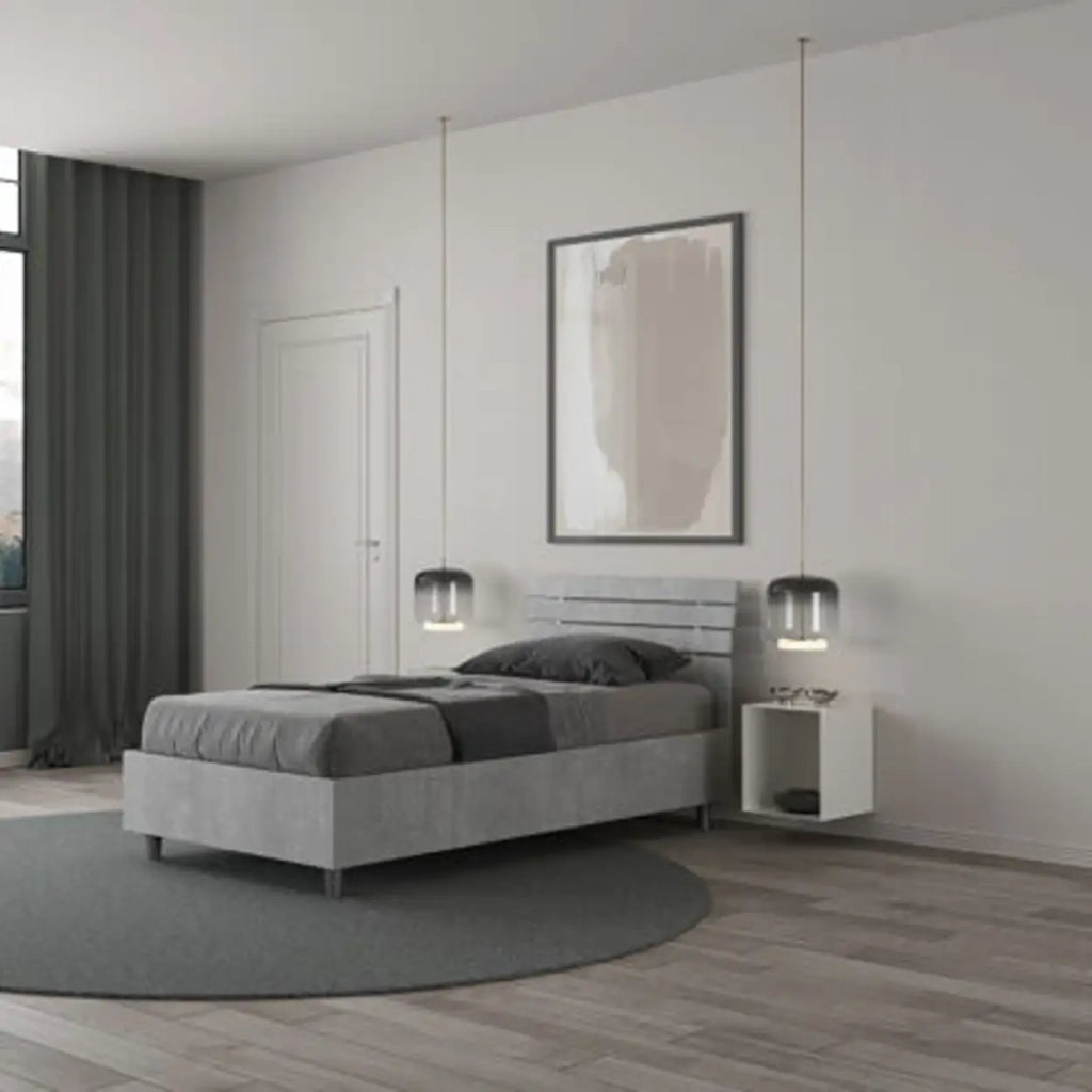 Letto singolo contenitore 80x200 testata inclinata con doghe cemento Ankel