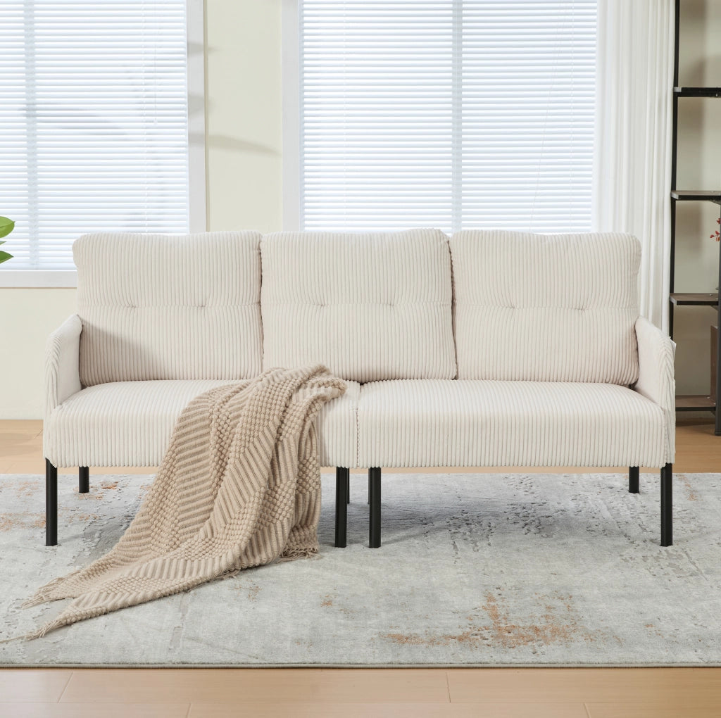 Divano 3 posti in velluto a coste con tasca laterale; 171x72x80 cm; beige