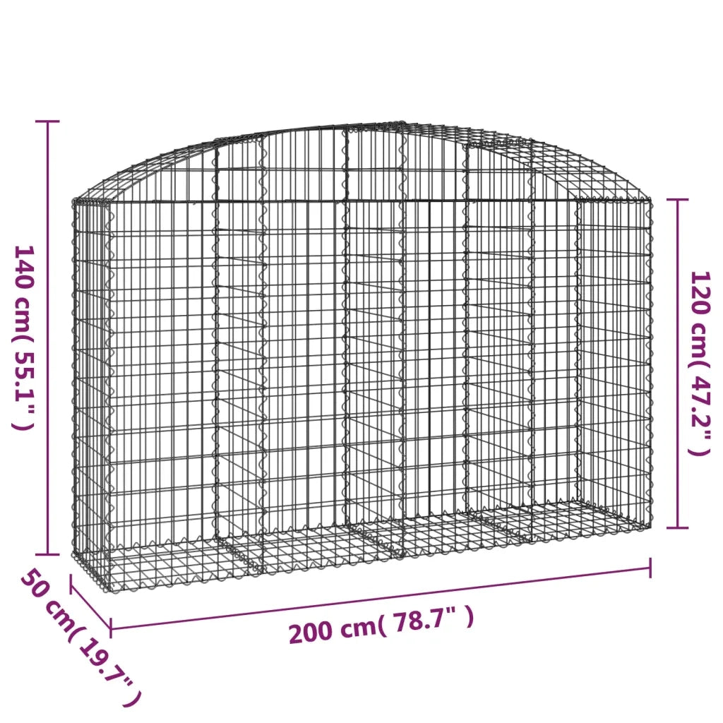 Cesto Gabbione ad Arco 200x50x120/140 cm Ferro Zincato