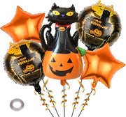 Set di decorazioni per Halloween per gatti - pallone XXL di plastica gatto decorazione horror pompon stelle - decorazioni per festa di Halloween