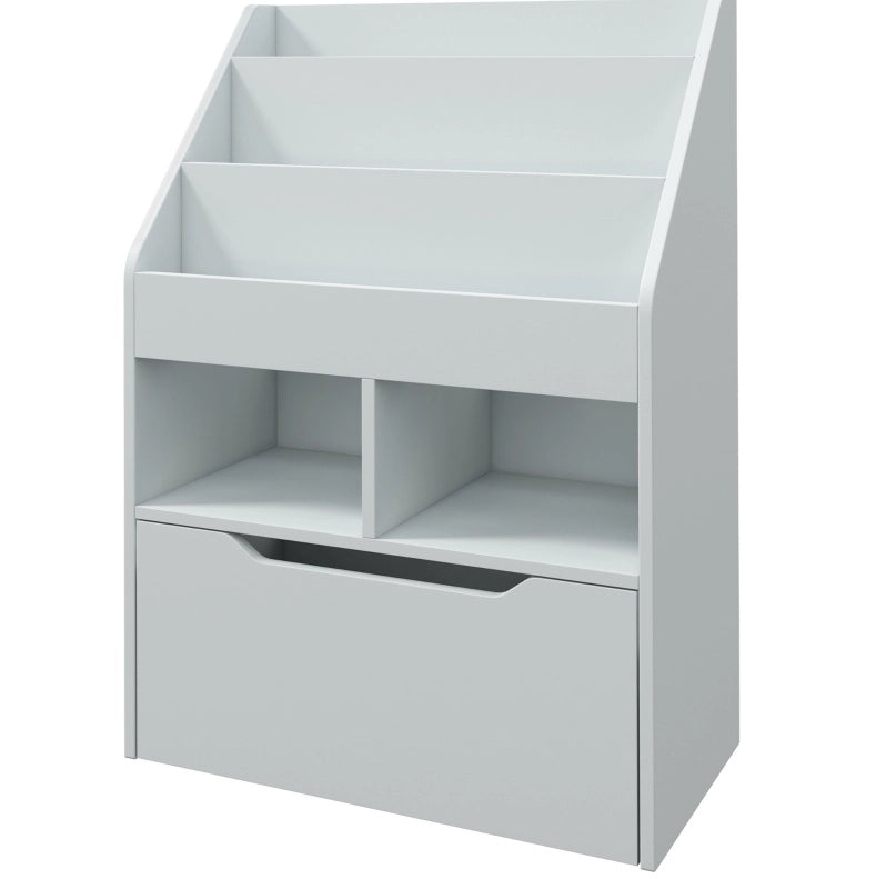 Libreria per bambini grigia con cassetto e ripiani, 60 x 29,9 x 90 cm