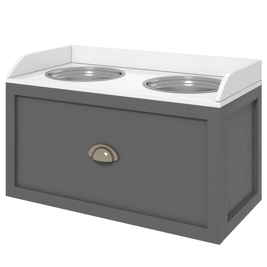 Tavolo per Cani con 2 Ciotole e Cassetto ¨C zephmum ¨C Grigio e Bianco 63x30x36 cm