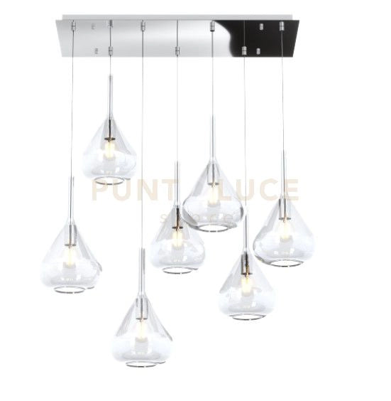SOSPENSIONE CROMO 7 LUCI RETTANGOLARE VETRI TRASPARENTE 1177CR-S7 R-TR