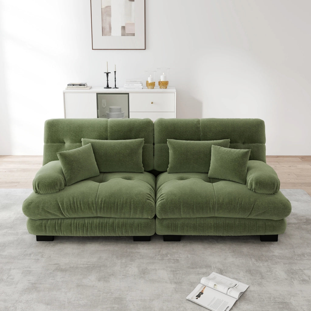 Divano modulare 220x77x81 cm verde in chenille con 4 cuscini