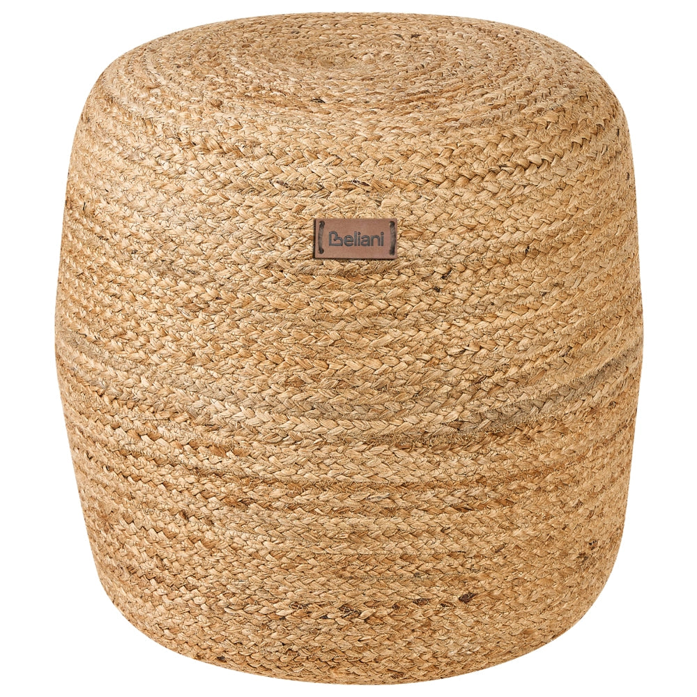 Pouf ottomana iuta beige perline EPS riempimento rotondo ø 46 cm stile boho