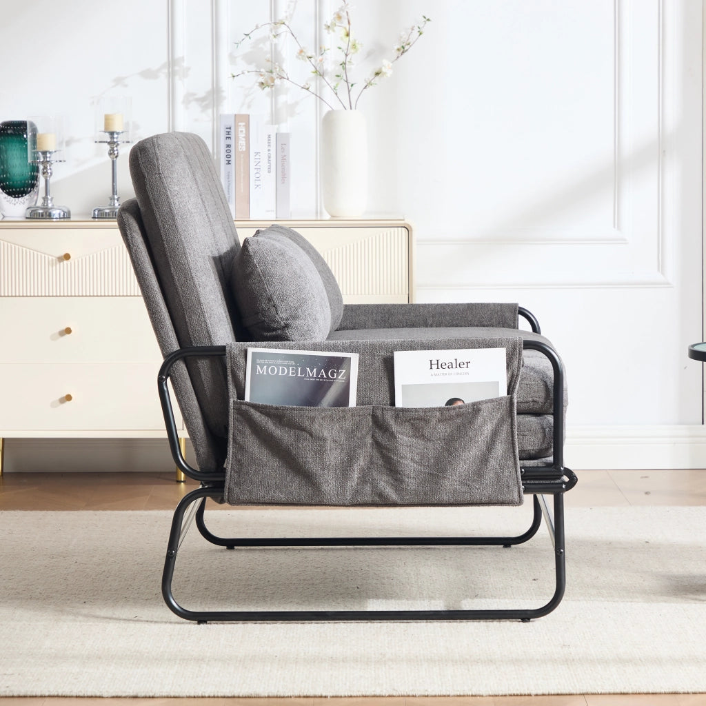 Divano letto 2 posti - con funzione letto e tasche laterali - in chenille - grigio