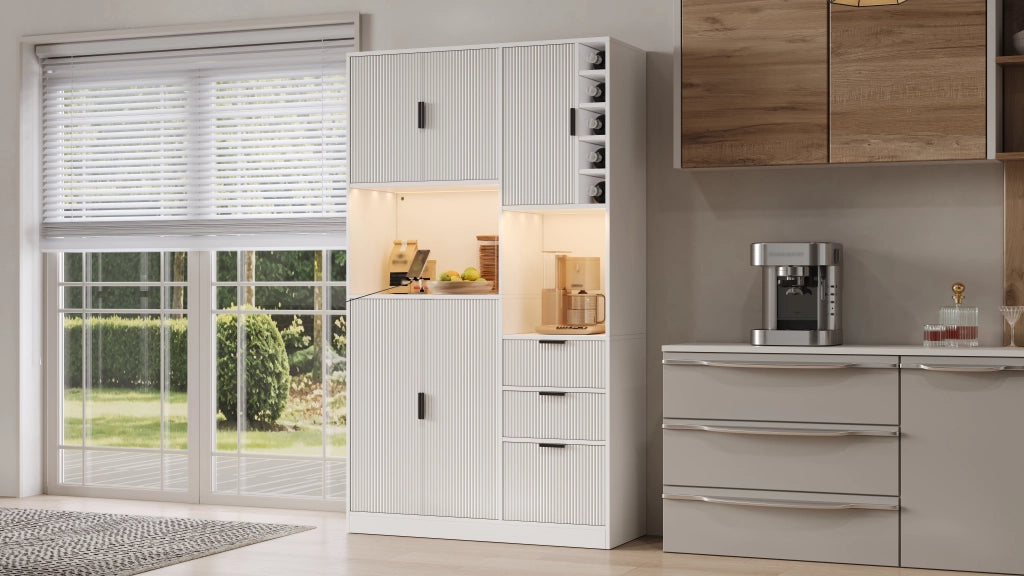 Mobile buffet da cucina moderno con LED RGB, prese integrate e portabottiglie, 180 × 105 × 40 cm