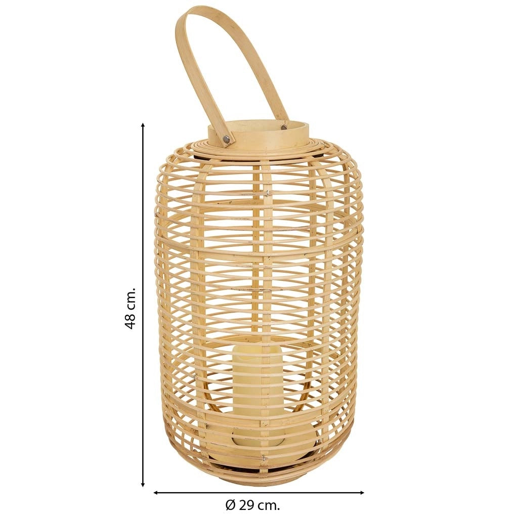 Lanterna portacandela con candelaLED in bambù e rattan marrone d29x48h