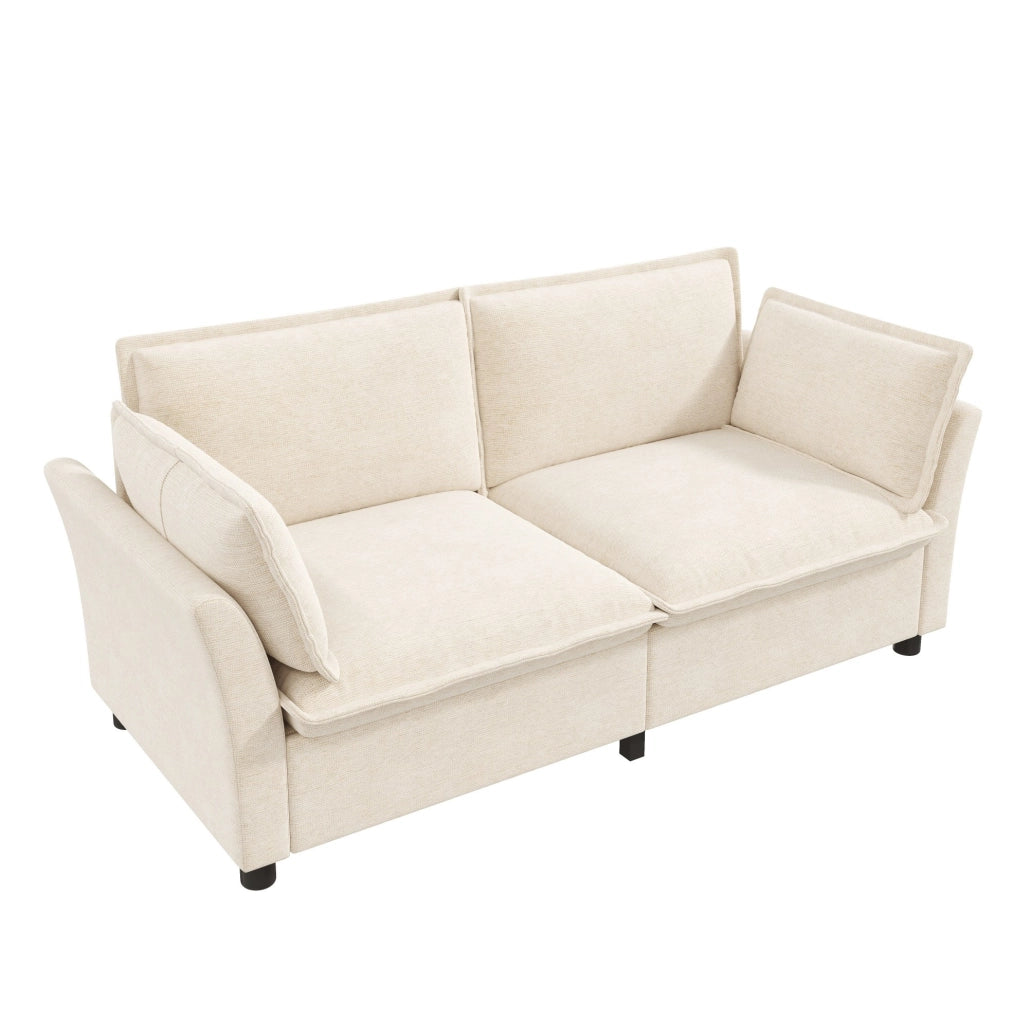 Divano 2 posti in ciniglia beige con 2 cuscini
