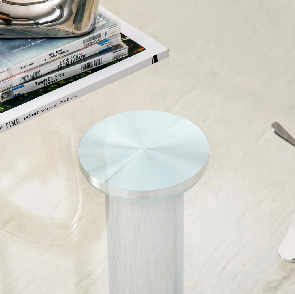 Tavolino da caffè rotondo in vetro e metallo; ? 70 cm; altezza 45 cm; argento