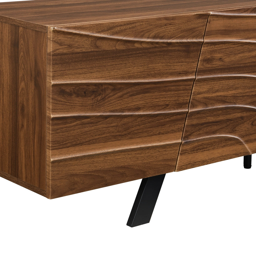 Mobile TV 160x39x50.5 cm; frontale ondulato con grande spazio contenitore; MDF; noce