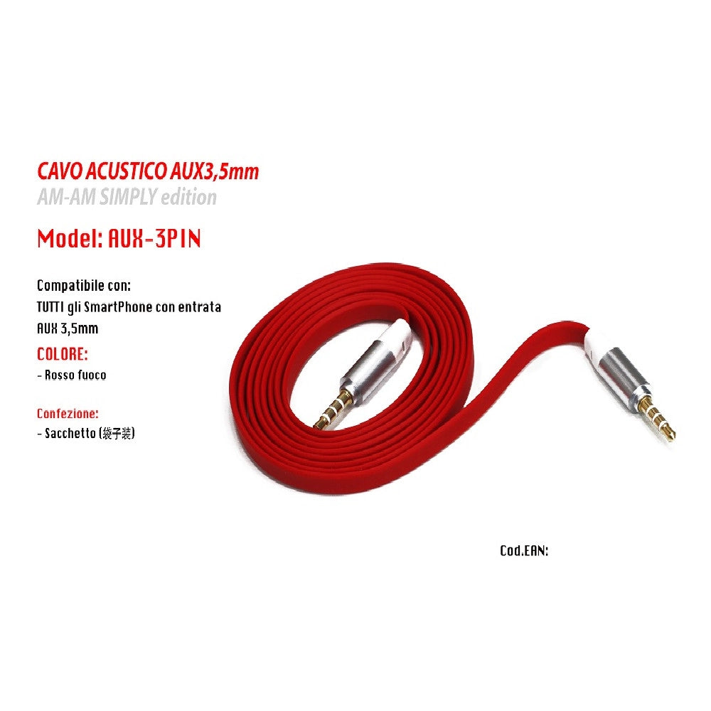 Trade Shop - Cavo Audio Acustico Stereo Per Smartphone Aux Jack 3,5mm Am-am Maxtech Aux-3pin -