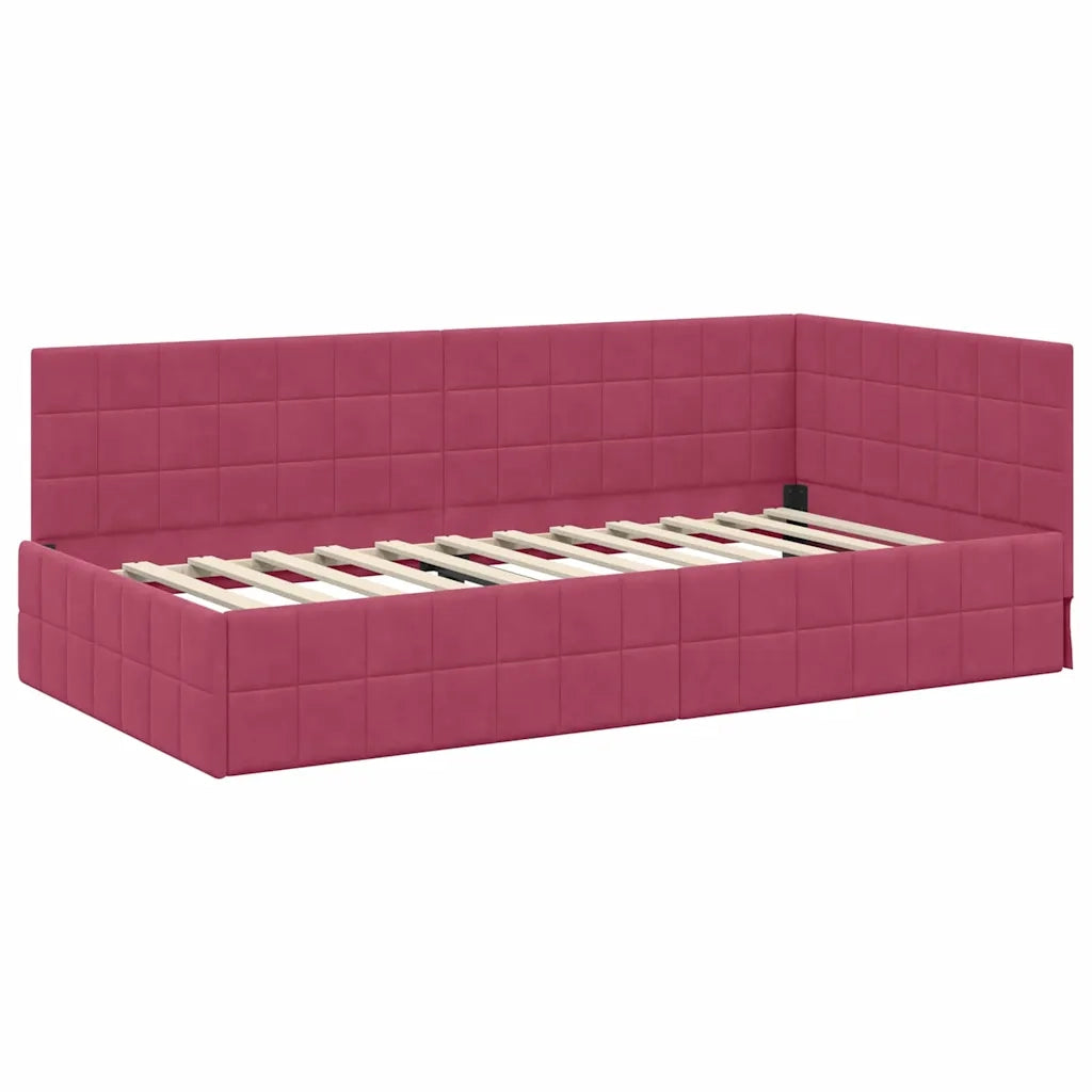 Cornice del letto ad angolo Rosso Vino 90 cm x 190 cm Velluto