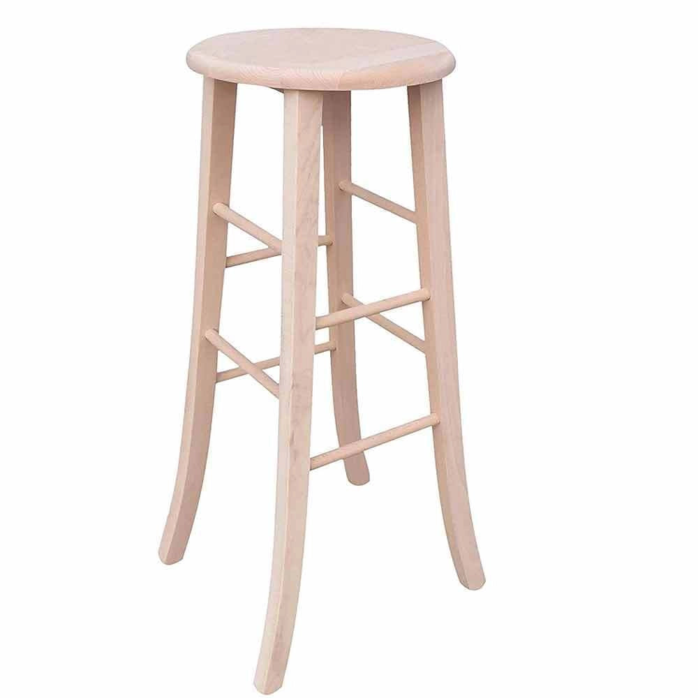 Sgabello da bar tondo in legno grezzo da dipingere h 80 cm gambe curve