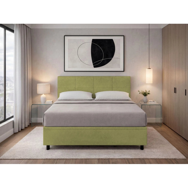 Letto imbottito Letto Matrimoniale alla Francese 140x200 cm Square - Contenitore,Microfibra,Tè verde