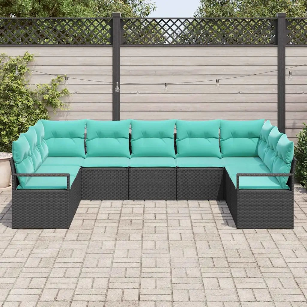 Set di divani con cuscino 9 pcs Nero polyrattan