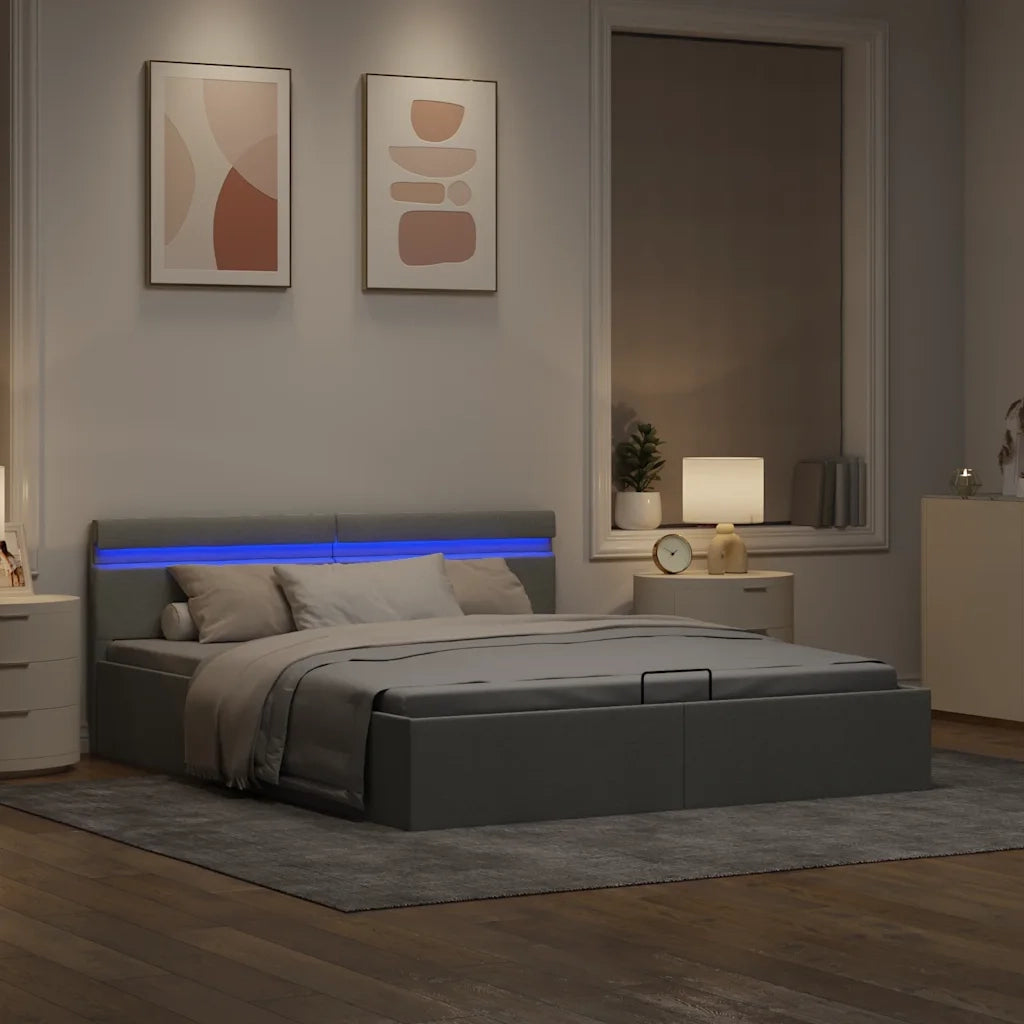 Letto Idraulico Contenitore LED Grigio Chiaro Tessuto 180x200cm  cod mxl 63590
