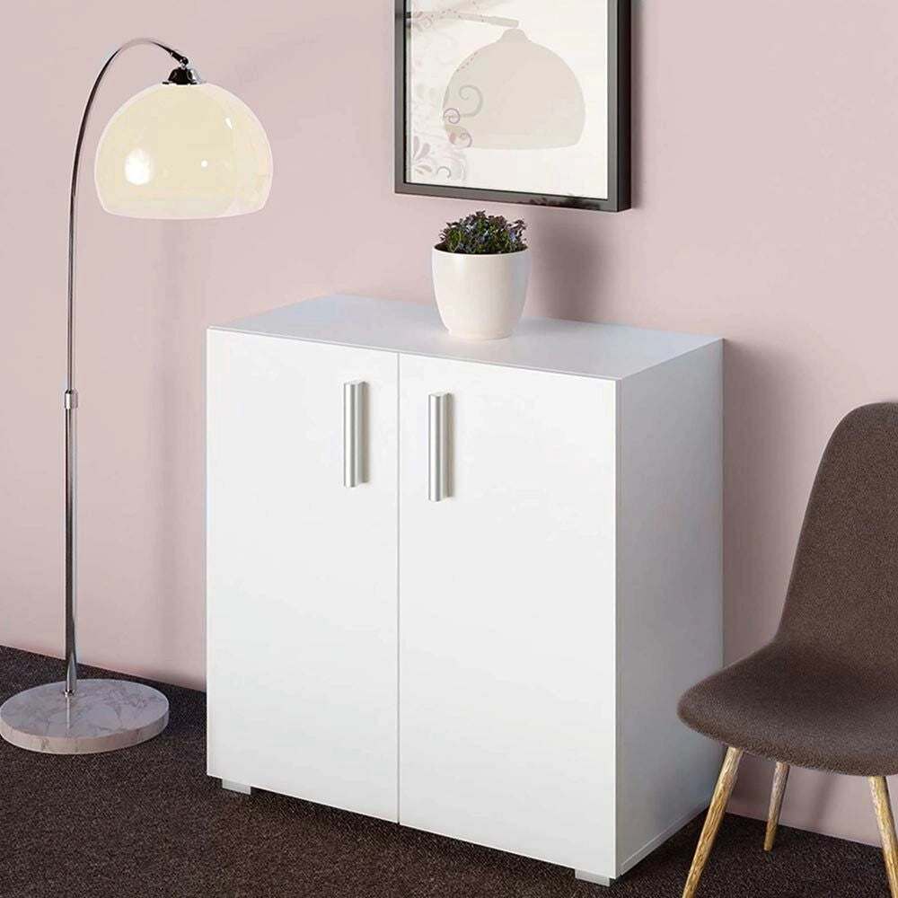 Mobile Madia con Doppia Anta 2 Ripiani Mobiletto Credenza Cucina Bagno Bianco