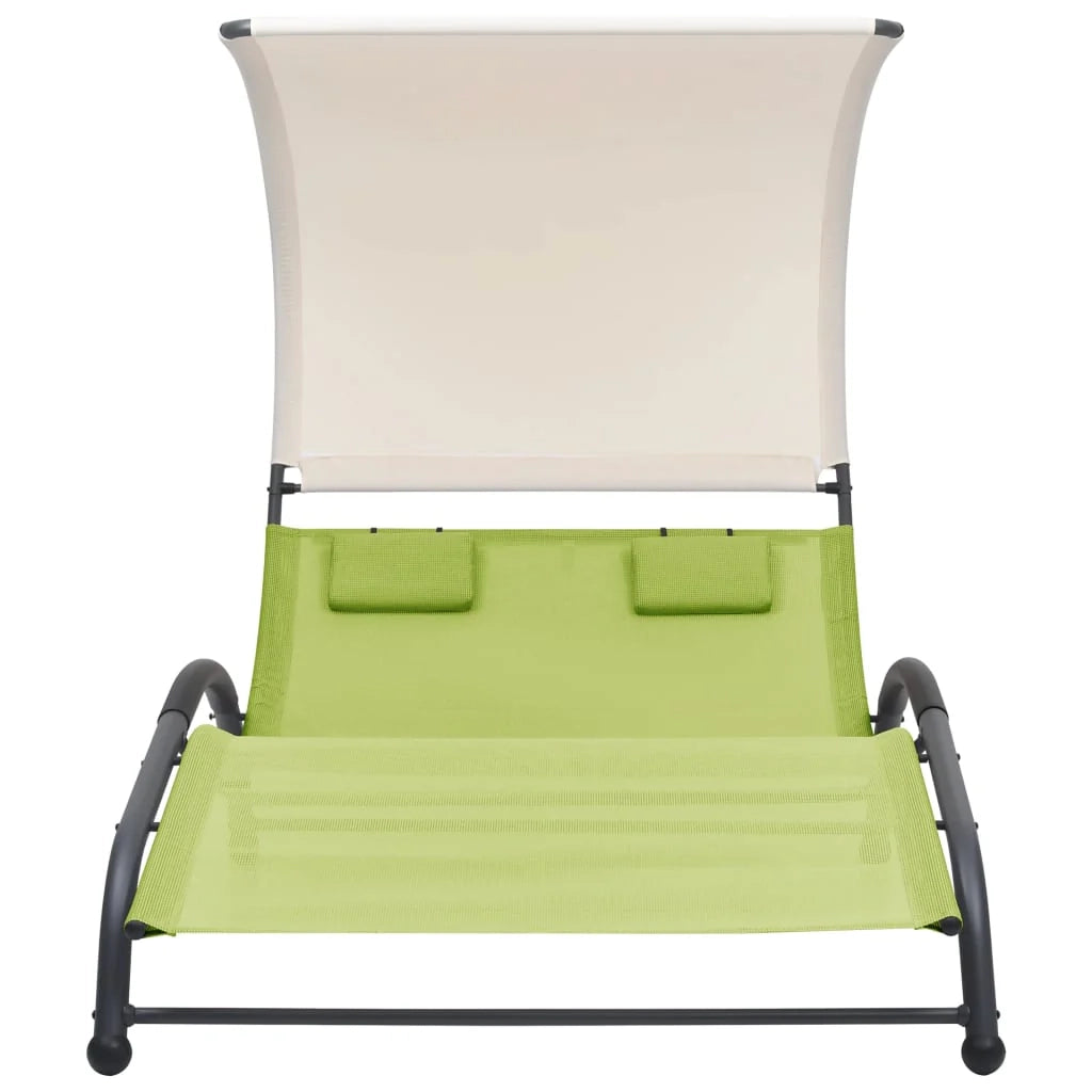 Lettino prendisole sedia a sdraio lettino prendisole letto da giardino mobili da giardino mobili da esterno doppi con baldacchino in textilene verde 02_0012726
