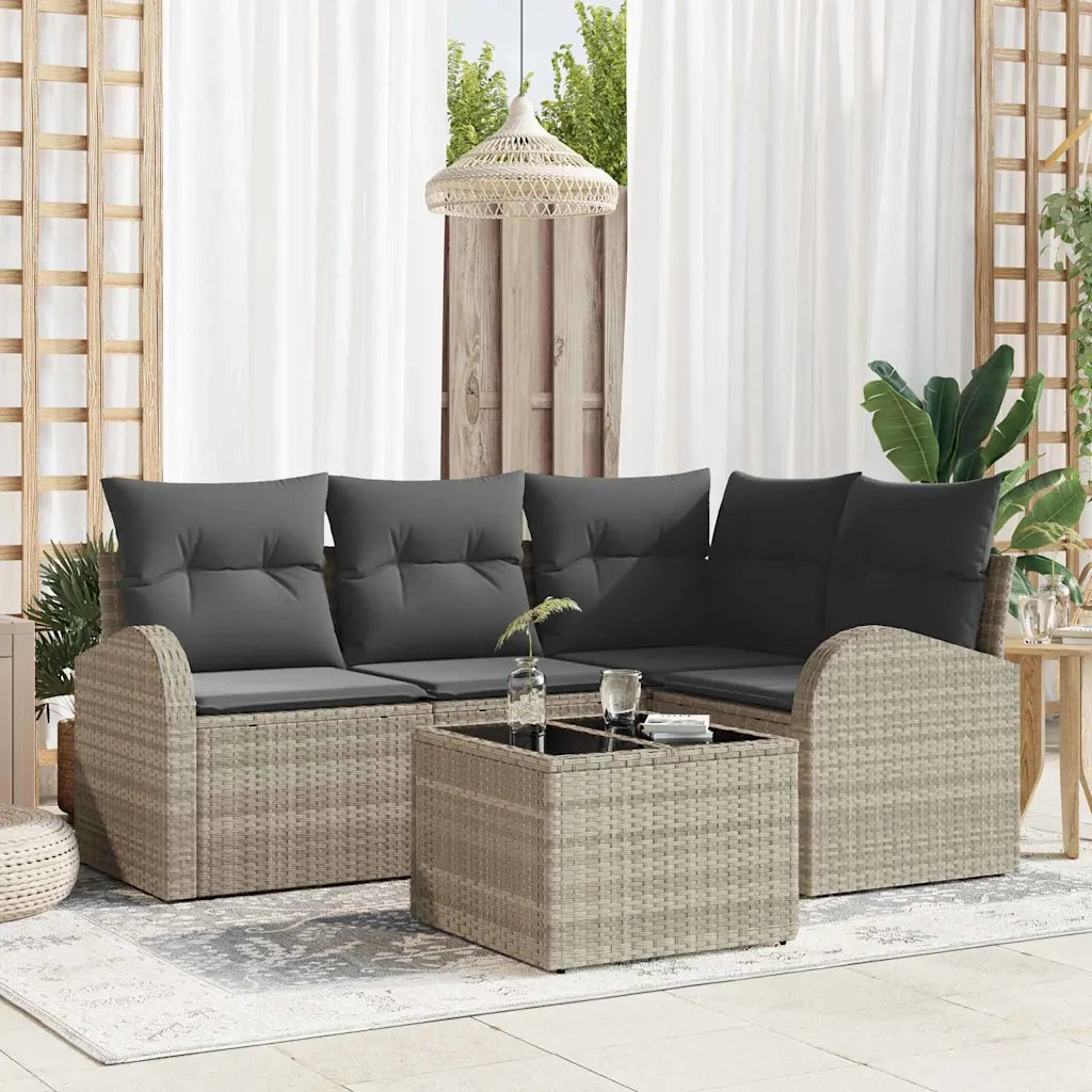Set Divano da Giardino 5 pcs Grigio chiaro polyrattan