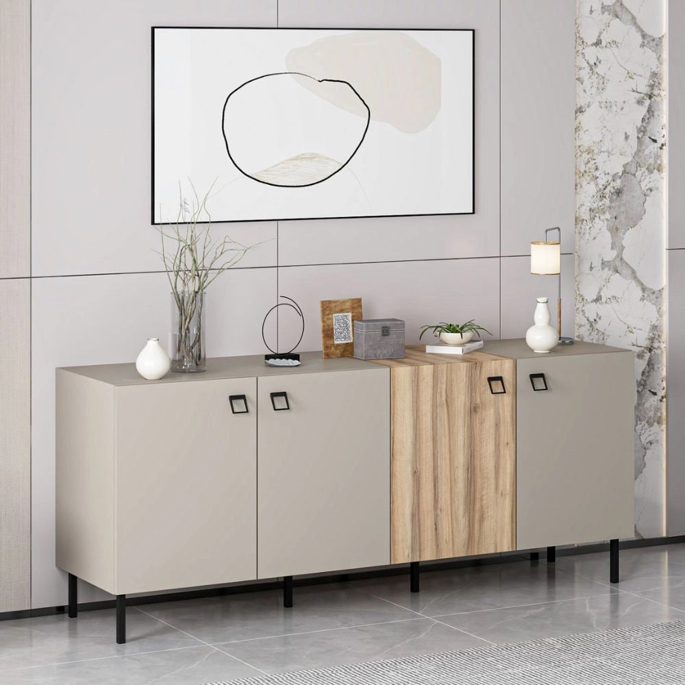 Madia Mila cashmere e rovere 180x47x75H – Eleganza e contrasto per un living raffinato
