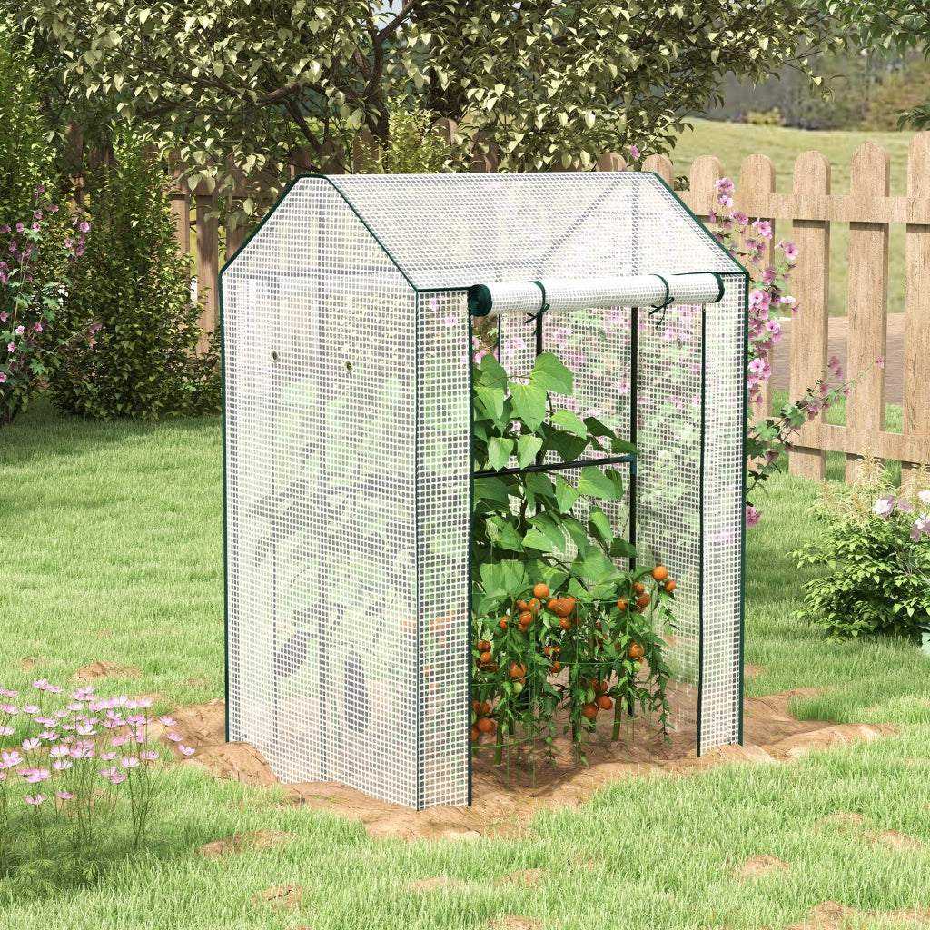 Serra da giardino a due spazi con doppia porta, struttura in acciaio e copertura PE rinforzata, 100 x 80 x 150 cm, bianco