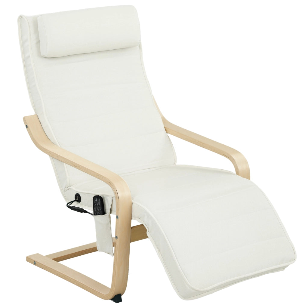 Poltrona Relax Riscaldante e Massaggiante con Poggiapiedi Regolabile e Telecomando, 67x95x101 cm, Crema