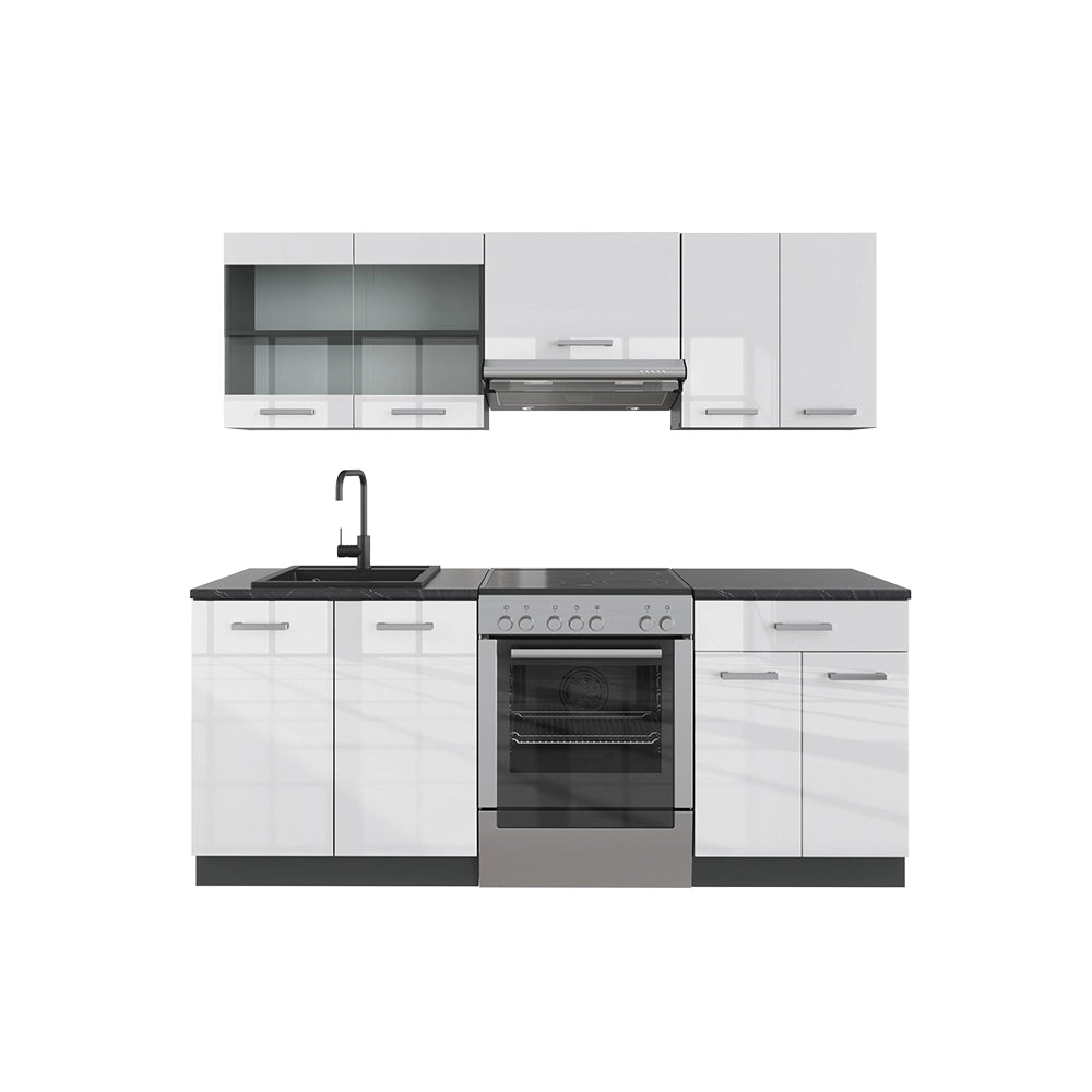 Vicco Cucina componibile Bianco lucido/antracite 200 cm senza piano di lavoro