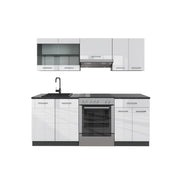 Vicco Cucina componibile Bianco lucido/antracite 200 cm senza piano di lavoro