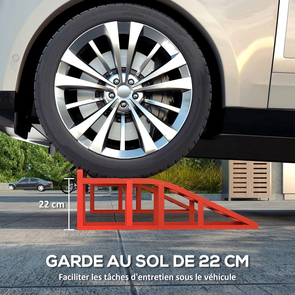 Rampa per Auto in Acciaio Antiscivolo ¨C Zephmum ¨C Rosso 83.5x30.5x27 cm