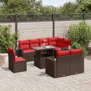 Set Divani da Giardino 9 pz con Cuscini Marrone in Polyrattan 3268044
